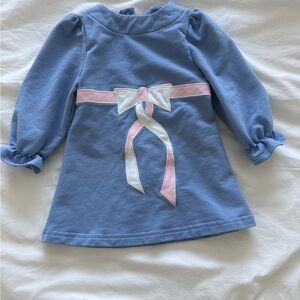 The Beaufort Bonnet Company Blue Dress with Pink and White Bow